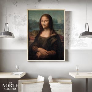 Funny Bathroom Wall Art, Toilet Humour Gift for Artist, Funny Bathroom Print Art, Mona Lisa Clothespin, Womans Bathroom Humor, Restroom Gift image 3