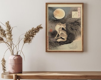 Yoshitoshi Japanese Art Print: Moon on Musashi Plain, Ukiyoe Poster