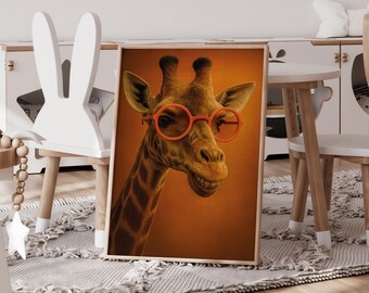 Giraffe with Sunglasses Print, Funny Retro Animal Art
