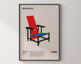 Bauhaus Red and Blue Chair Poster, Gerrit Rietveld Exhibition Art