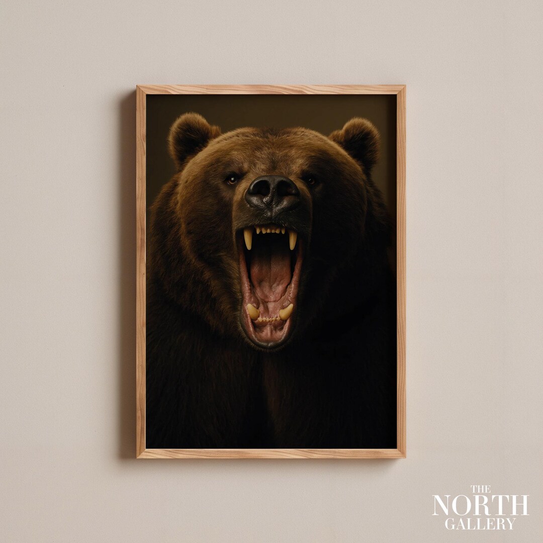 BEAR ページ Roaring Grizzly Bear Print, Close-up Open Mouth Predator Poster