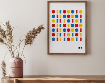 Geometryczny plakat Bauhaus, kolorowa sztuka modernistyczna z połowy XX wieku