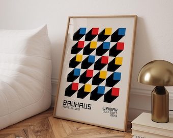 Geometric Bauhaus Art Print, Mid-Century Modern Colorful Poster