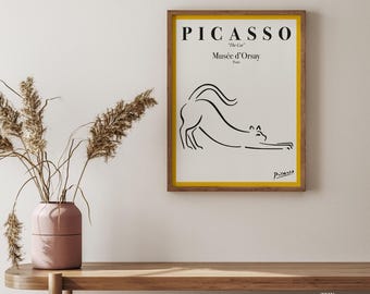 Picasso Cat Exhibition Poster, Animal Line Art Print