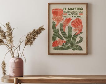 El Maestro Mexico Cactus Print, Vintage Travel Poster