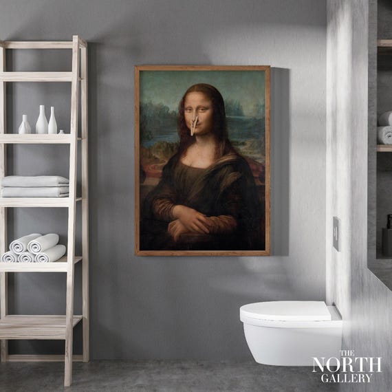 Funny Bathroom Wall Art, Toilet Humour Gift for Artist, Funny Bathroom Print Art, Mona Lisa Clothespin, Womans Bathroom Humor, Restroom Gift