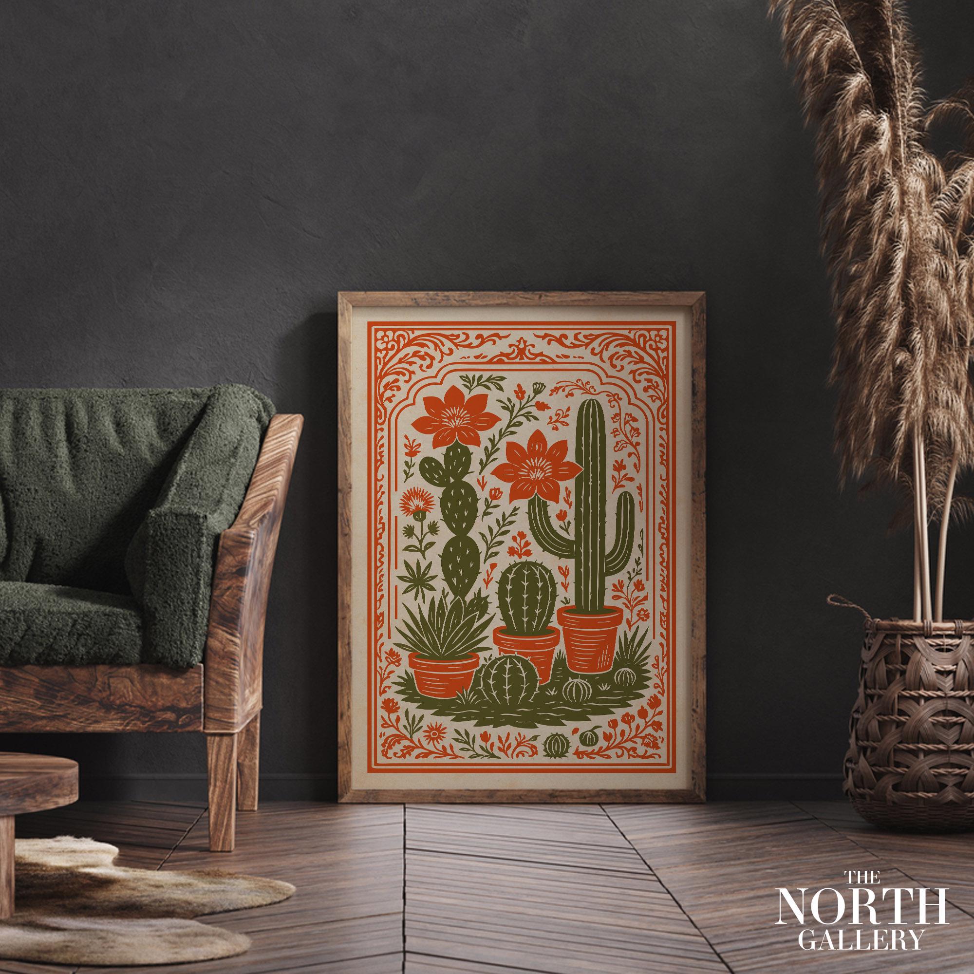 Vintage Cactus Wall Art Print With Desert Botanical Flowers ...