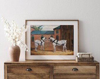 Two Horses Painting Print, Farmhouse Wall Art