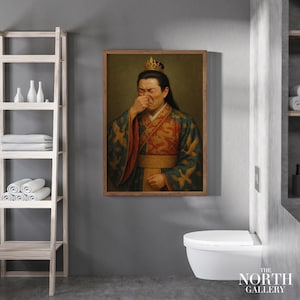 Grappige Royal Asian Emperor Wall Art Print – humoristische historische portretposter voor badkamer- of galeriedecor – grappig cadeau