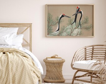 Kamisaka Sekka Cranes Print, Japanese Vintage Art Poster