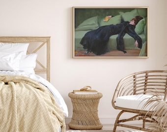Young Woman Portrait Art Print, Emerald Green Moody Wall Decor
