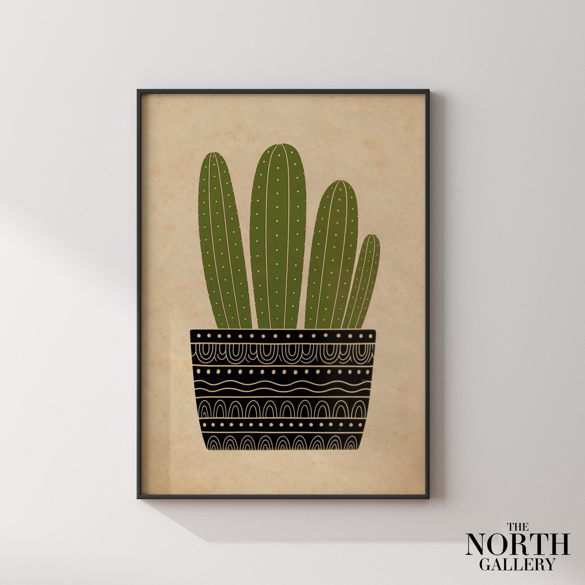 Minimal Cactus Wall Art Print With Desert Succulent Illustration, Boho ...