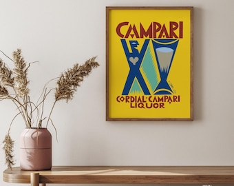 Campari Vintage Art Deco Poster, Italian Bar Decor