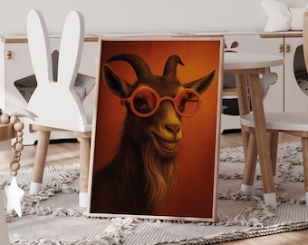 Funny Goat with Sunglasses Print, Quirky Farm Animal Art