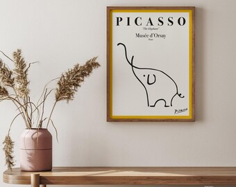 Picasso Elephant Line Art Print, Minimalist Animal Poster
