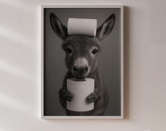 Funny Donkey Bathroom Poster | Toilet Paper Animal Print