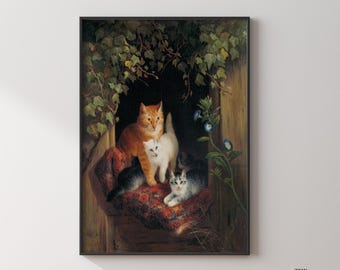 Vintage Cat Art Print, Funny Feline Portrait