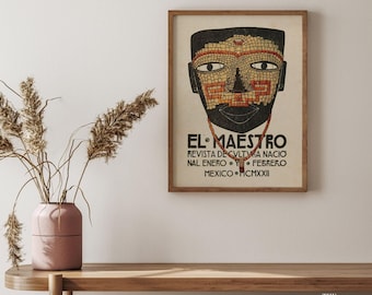 Retro El Maestro Mexico kunst aan de muur, poster oude figuur