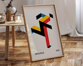 Bauhaus Running Man Geometric Wall Decor, Bauhaus Art Print, Retro Art, Home Wall Decor, Mid Century Exhibition Poster, Designer Gift