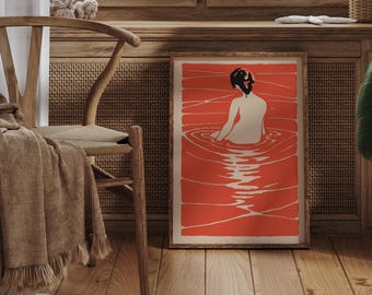 Japanese Woman Art Print, Ukiyo-e Woodblock Style