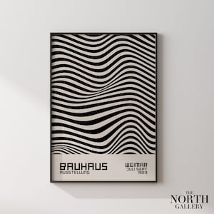 Bauhaus Black Wave Abstract Wall Art, Geometric Maximalist Trendy Print, Living Room Decor, Bauhaus Art Print