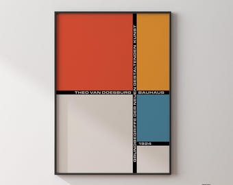 Retro Colors Bauhaus Art Print, Minimalist Geometric Design