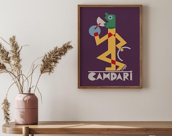 Campari Poster Print, Abstract Stick Figure, Italian Liquor Ad, Bar Art