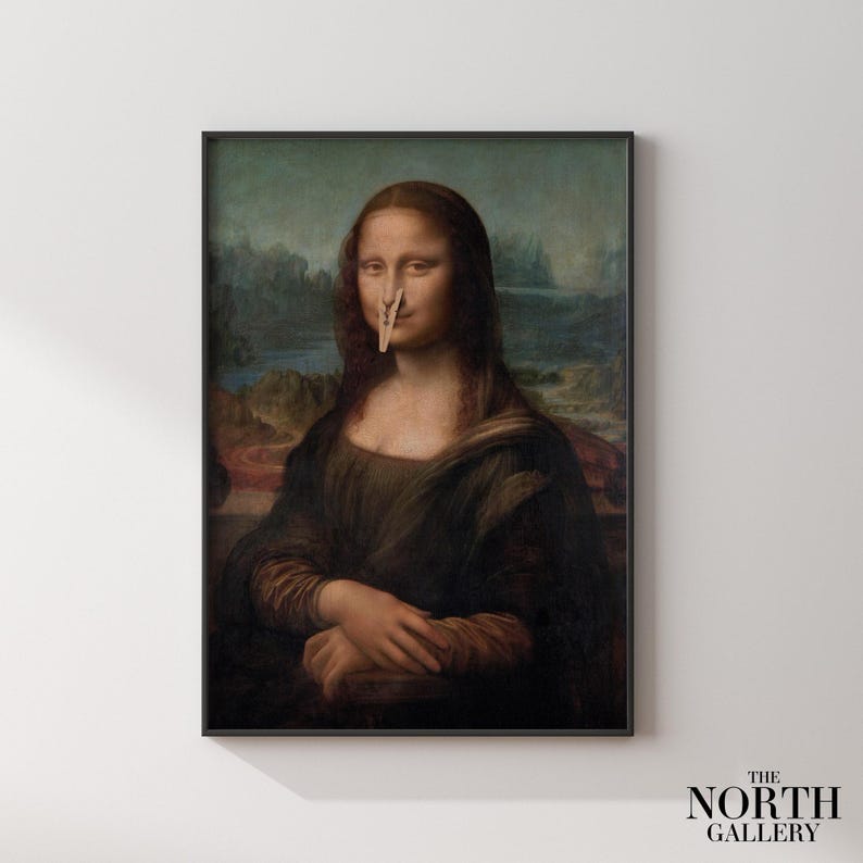 Funny Bathroom Wall Art, Toilet Humour Gift for Artist, Funny Bathroom Print Art, Mona Lisa Clothespin, Womans Bathroom Humor, Restroom Gift image 6