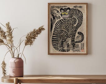 Vintage Japanese Painting, Talismanic Tiger Prints,  Animal Print, Tiger Poster, Japan Wall Art
