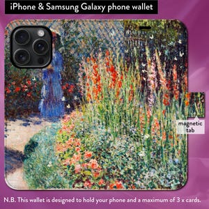 Macizo de flores redondeado de Monet, arte impresionista, funda tipo billetera con tapa tipo libro para iPhone 7, 8, X, 11, 12, SE, 13, 14, 15, 16 con cierre magnético