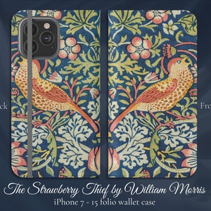 El ladrón de fresas de William Morris, Art Nouveau clásico, funda tipo billetera con tapa para iPhone, modelos de iPhone 8, X, 11, 12, SE, 13, 14, 15, 16 Amante del arte