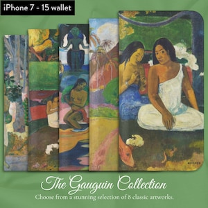 Colección de arte Paul Gauguin de 8 pinturas clásicas, iPhone Flip Folio Wallet Case, Apple iPhone Models 7,8,X,11,12,SE,13,14,15, Nature