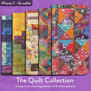 Coleção de colchas e quilting com 8 designs têxteis vibrantes, capa tipo carteira tipo flip-folio para iPhone, modelos de iPhone da Apple 7,8,X,11,12,SE,13,14,15,16