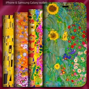 Gustav Klimt Art Nouveau x 7 Classic Paintings, iPhone 7,8,X,11,12,SE,13,14,15,16,17 Wallet Flip Folio iPhone Case with Magnetic Tab Closure