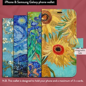 Van Gogh Impressionist Art x 7 Classic Paintings, iPhone 7,8,X,11,12,SE,13,14,15,16 Wallet Flip Folio iPhone Case com fecho de aba magnética