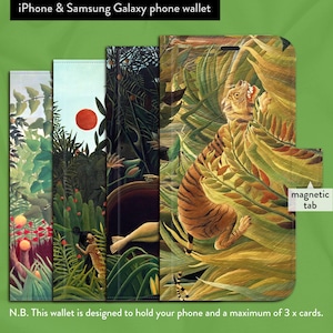 Henri Rousseau Postimpresionista x 7 Obras de arte clásicas, Funda tipo cartera con tapa y pestaña magnética para iPhone 7, 8, X, 11, 12, SE, 13, 14, 15 y 16