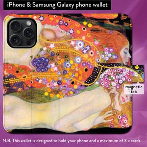 Serpientes de agua II de Gustav Klimt Art Nouveau, funda tipo billetera con tapa tipo libro para iPhone 8, X, 11, 12, SE, 13, 14, 15, 16 con cierre magnético