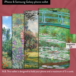 Monet Impressionist Fine Art x 7 Art classique, iPhone 7,8,X,11,12,SE,13,14,15,16 Étui portefeuille à rabat pour iPhone avec fermeture à languette magnétique