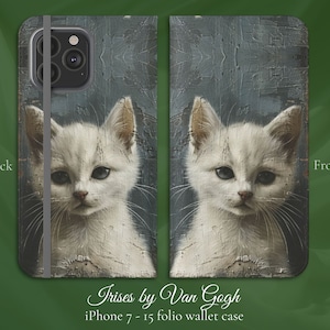 Pintura de arte fina de gatinho fofo, capa carteira flip folio para iPhone, iPhone 7,8,X,11,12,SE,13,14,15,16, presente para amantes de gatos