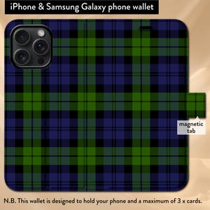 Funda tipo billetera con tapa tipo libro para iPhone con diseño de cuadros escoceses y pestaña magnética, para iPhone 7, 8, X, 11, 12, SE, 13, 14, 15, 16 y Samsung Galaxy S Series