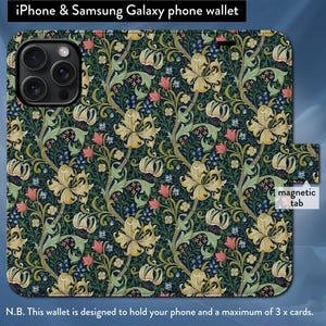 William Morris - Golden Lily, Art Nouveau clásico, funda tipo cartera con tapa y cierre magnético para iPhone 7, 8, X, 11, 12, SE, 13, 14, 15 y 16