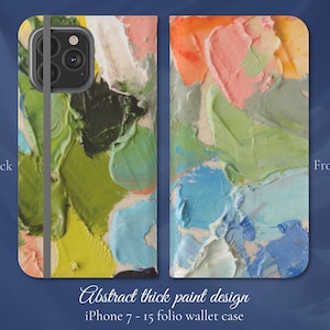 Design abstrato de tinta grossa, capa tipo carteira flip para iPhone, modelos de iPhone 7,8,X,11,12,SE,13,14,15, pintura a óleo de artista divertido