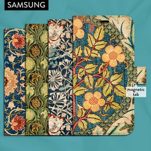 William Morris x 7 Classic Art Nouveau Patterns, funda tipo billetera con tapa tipo folio y cierre magnético para Samsung Galaxy 20, 21, 22, 23, 24, 25