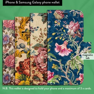 William Morris Inspired Art Nouveau x 6 Padrões Vintage, iPhone X,11,12,SE,13,14,15,16 Capa tipo carteira Flip Folio com fecho de aba magnética