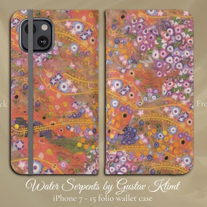 Serpientes de agua de Gustav Klimt, Art Nouveau clásico, iPhone Flip Folio Wallet Case, iPhone Models 7,8,X,11,12,SE,13,14,15 Art Lover Gift