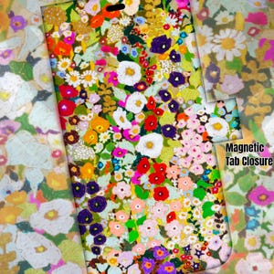 Funda tipo cartera con tapa para iPhone, diseño floral abstracto Art Nouveau, con flores inspiradas en Gustav Klimt y pestaña magnética para iPhone 7, 8, X, 11, 12, SE, 13, 14, 15 y 16.