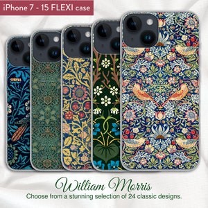 William Morris Art  Nouveau selection of 24 classic designs, iPhone Flexible Gel Soft Grip Case, iPhone Models 7,8,X,11,12,SE,13,14,15