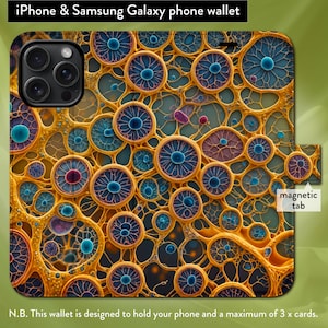 Funda tipo billetera con tapa tipo folio y cierre magnético para iPhone 8, X, 11, 12, SE, 13, 14, 15 y 16 con diseño de biología científica y médica celular de estilo Art Nouveau