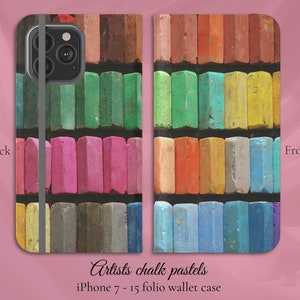 Pasteles de tiza del artista, funda de cartera Flip Folio para iPhone, modelos de iPhone 7,8,X,11,12,SE,13,14,15 Art Lover Artist Gift Fun Paint Design