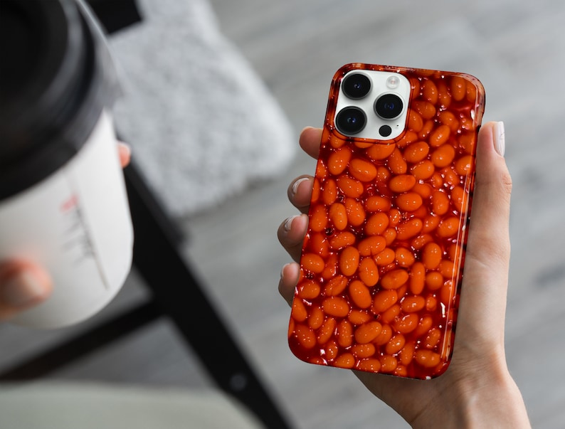 Baked Bean Illustration iPhone Case, iPhone Snap Case, iPhone Tough Case, all iPhone Models 7,8,X,11,12,SE,13,14,15 Fun Food Lovers, Humourous image 4